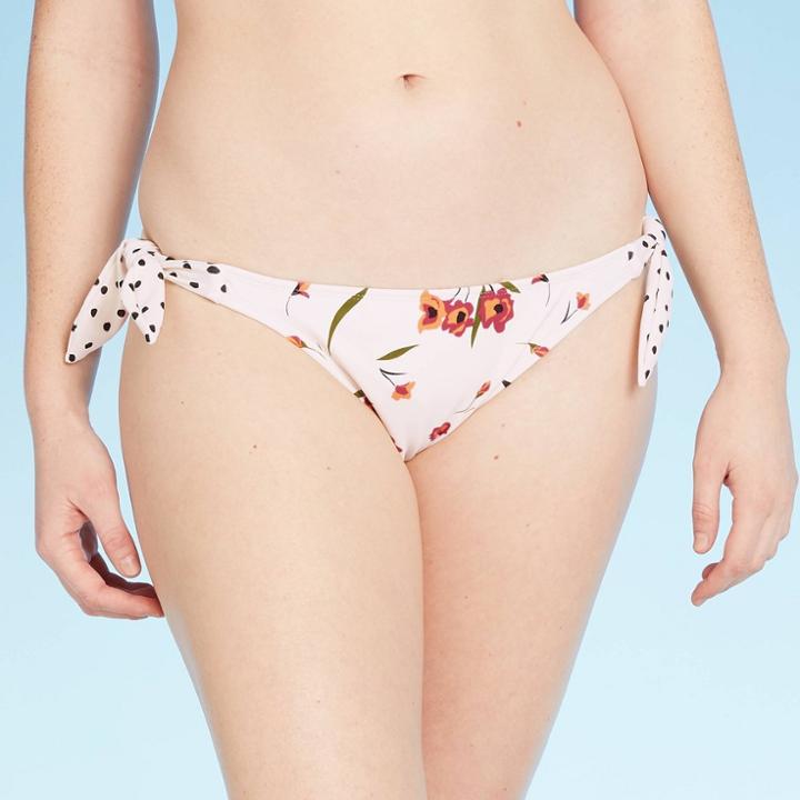 Women's Tie Side Cheeky Bikini Bottom - Xhilaration Floral Print L, Women's, Size: