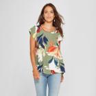 Women's Short Sleeve Floral Print Woven T-shirt - Lux Ii - Green