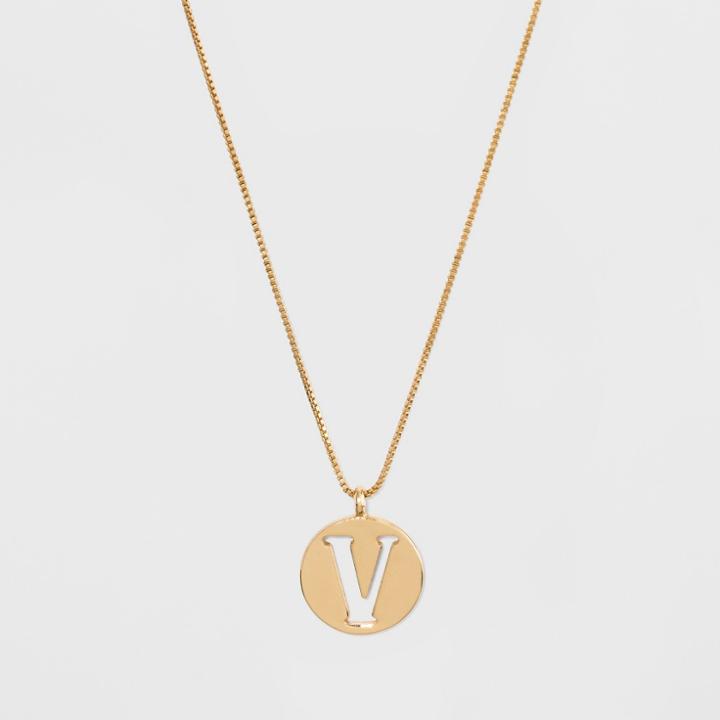 Gold Plated Initial V Pendant Necklace - A New Day Gold, Gold - V