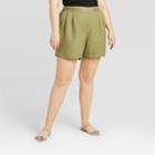 Women's Plus Size Linen Pull-on Shorts - A New Day Olive 1x, Women's, Size: