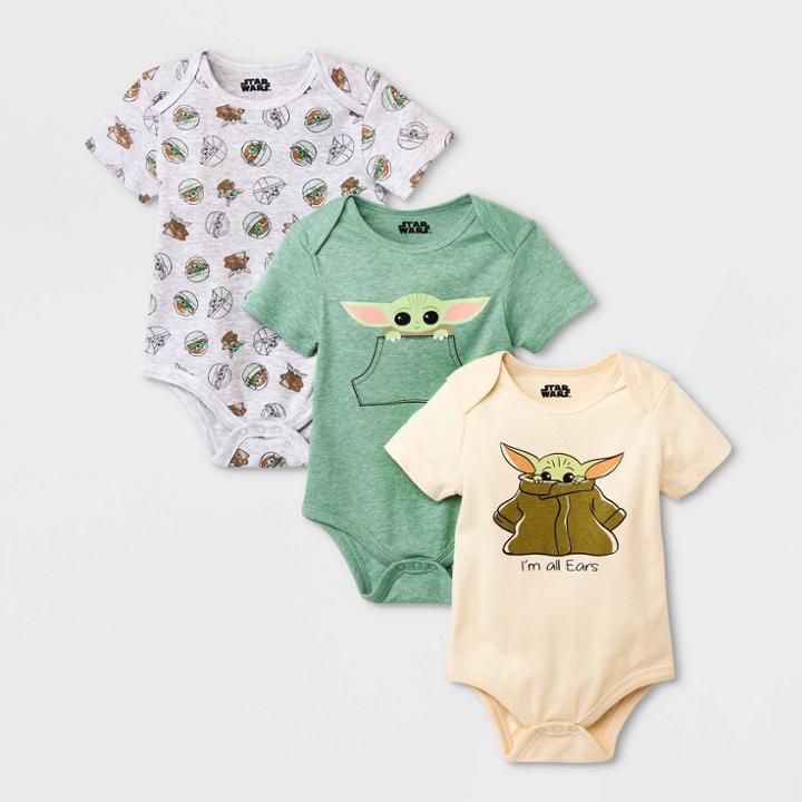 Baby Boys' 3pk Lucasfilm Baby Yoda Bodysuit - Newborn, Black