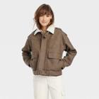 Women's Faux Leather Bomber Jacket - Universal Thread Brown
