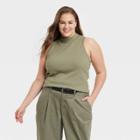 Women's Plus Size Slim Fit Mock Neck Tank Top - A New Day Olive