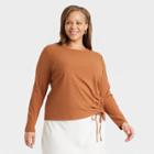 Women's Plus Size Long Sleeve Side Ruched T-shirt - A New Day Brown