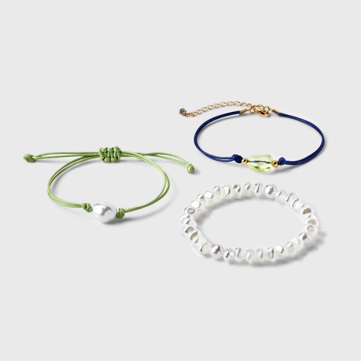 Beaded Bracelet With Pearl Set 3pc - A New Day Blue