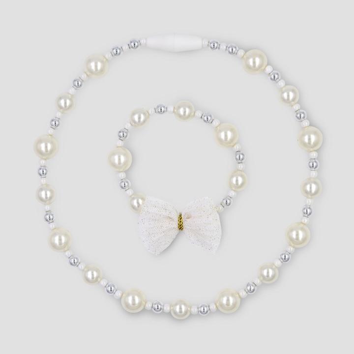 Toddler Girls' Beaded Bracelet & Necklace Set With Bow - Cat & Jack White