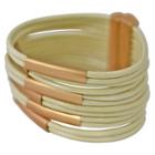 Zirconmania Zirconite Multi-strand Genuine Leather Cuff Bracelet With Tube Bars - Gold/ivory