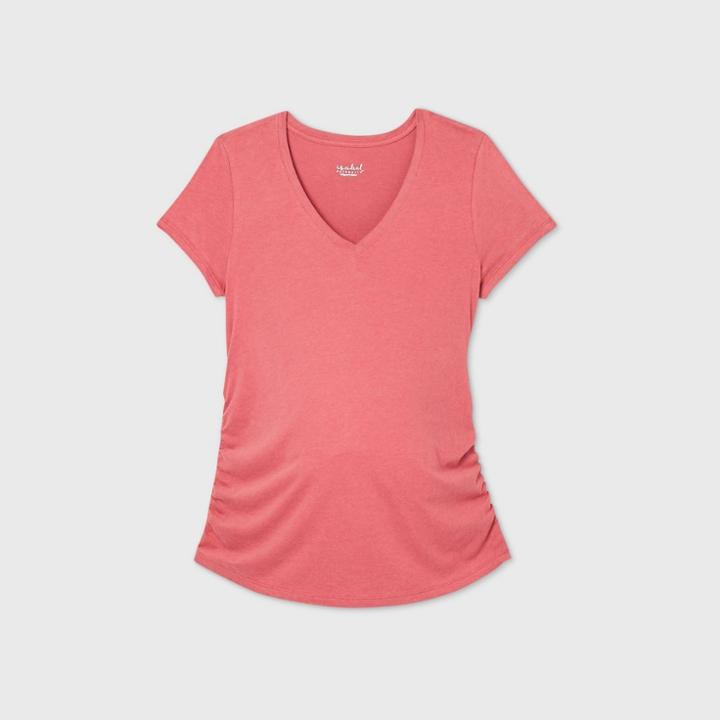 Maternity Short Sleeve V-neck Side Shirred T-shirt - Isabel Maternity By Ingrid & Isabel Rose