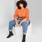 Women's Plus Size Long Sleeve Boxy Waffle Knit T-shirt - Wild Fable Orange