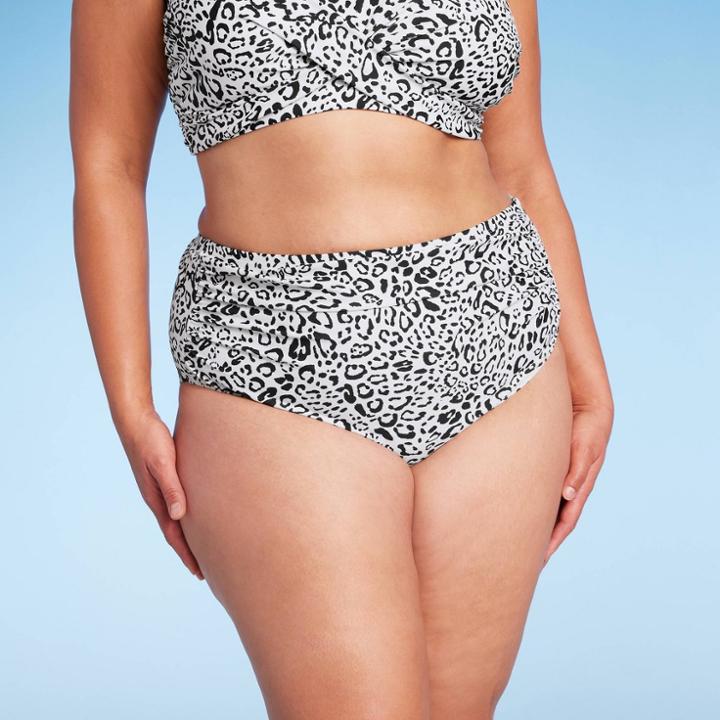 Women's Neutral Leopard Print High Waist High Coverage Bikini Bottom - Kona Sol Cream X, Ivory
