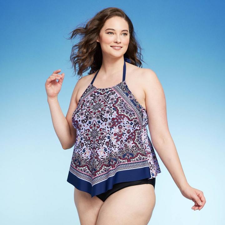 Women's Plus Size Halter Cinch Tankini Top - Kona Sol