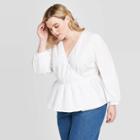 Women's Plus Size Long Sleeve V-neck Wrapped Top - Who What Wear White 1x, Women's,