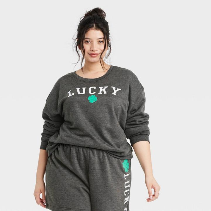 Modern Lux Women's St. Patrick's Day Lucky Graphic Sweatshirt - Gray