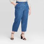Women's Plus Size Mid-rise Wide Leg Pleat Front Cropped Trouser - Who What Wear Indigo Wash 14w, Women's, Blue