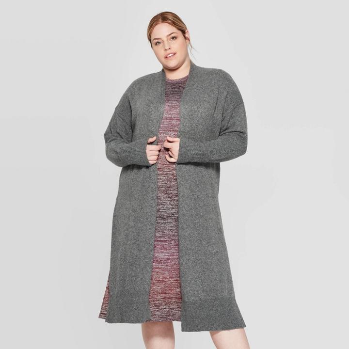 Women's Plus Size Long Sleeve Open-front Cardigan - Prologue Heather Gray