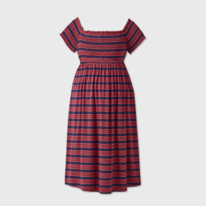 Maternity Striped Short Sleeve Smocked Dress - Isabel Maternity By Ingrid & Isabel Navy Xs, Women's, Blue