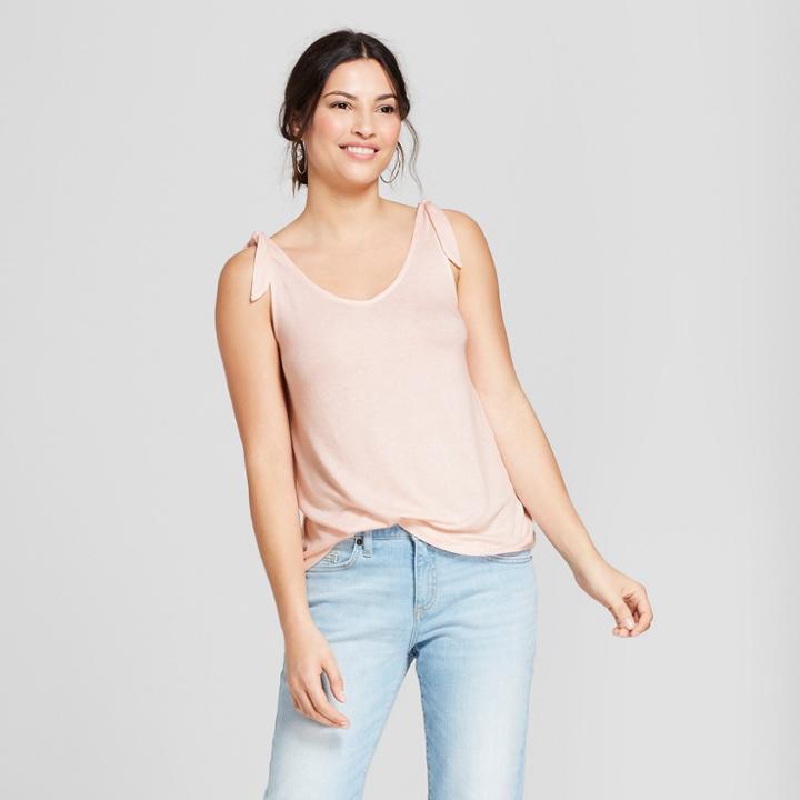 Women's Shoulder Tie Tank - A New Day Peach Heather