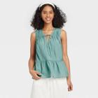 Women's Sleeveless Smocked V-neck Top - A New Day Teal