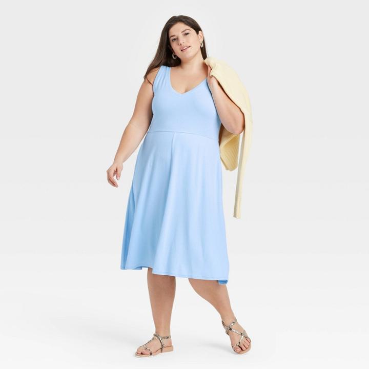 Women's Plus Size Sleeveless Rib Knit Ballet Dress - A New Day