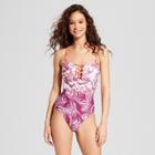 Social Angel Women's Palm Lace-up Back One Piece - Maroon/white