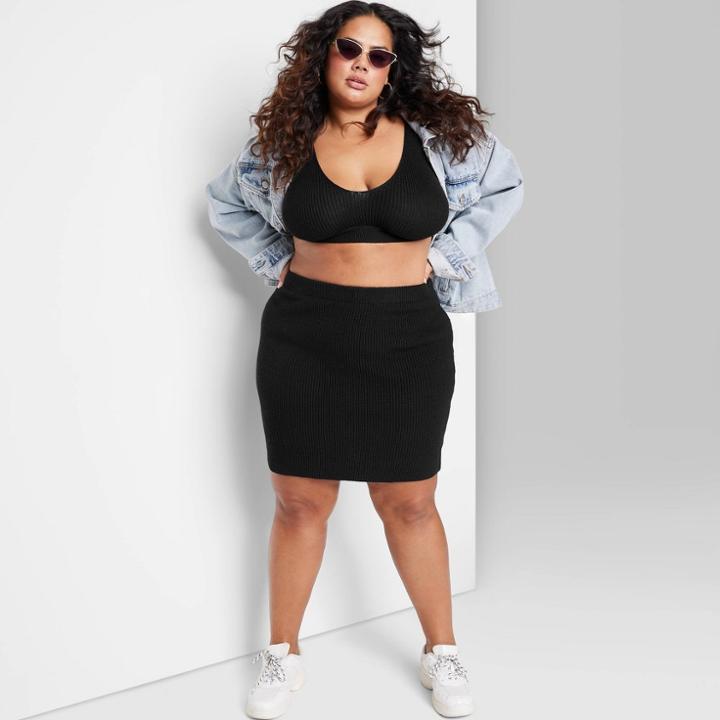 Women's Plus Size Bodycon Mini Sweater Skirt - Wild Fable Black