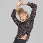 Women's Floral Long Sleeve Cropped Button-down Shirt - Wild Fable Black
