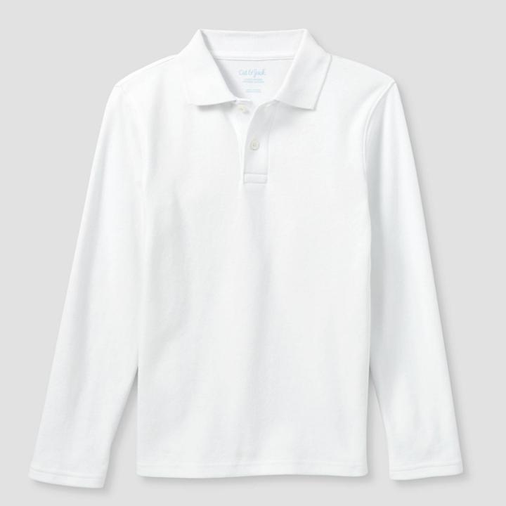 Plusboys' Long Sleeve Interlock Uniform Polo Shirt - Cat & Jack White