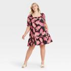 Women's Plus Size Puff Short Sleeve Dress - Who What Wear Jet Black Printed