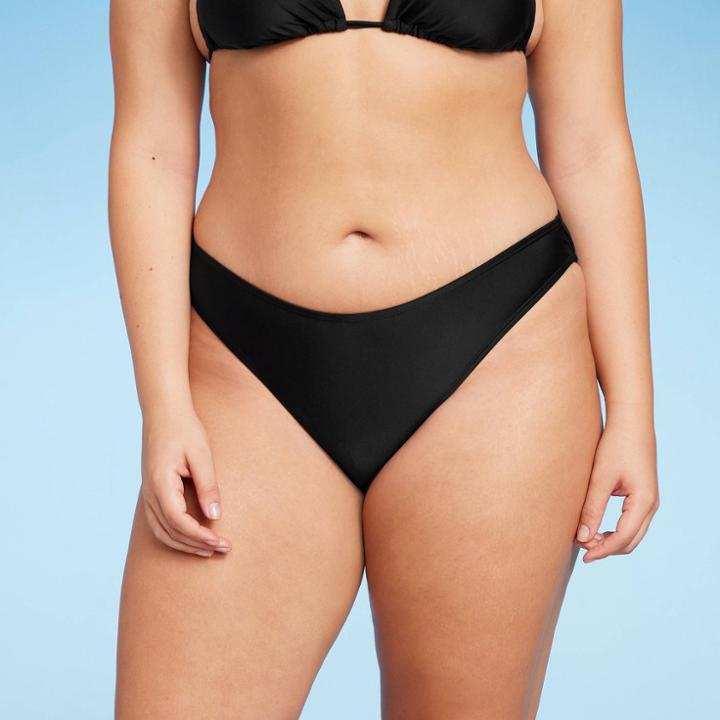 Women's Scoop Front High Leg Cheeky Bikini Bottom - Wild Fable Black