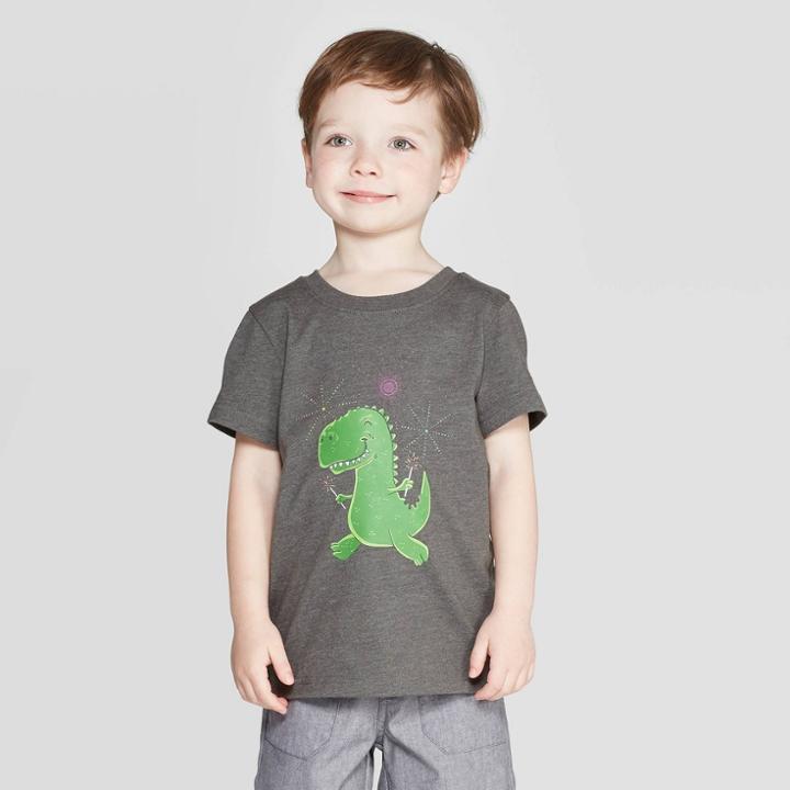Toddler Boys' Jersey Dinosaur Sparkler T-shirt - Cat & Jack Charcoal 18m, Boy's, Gray