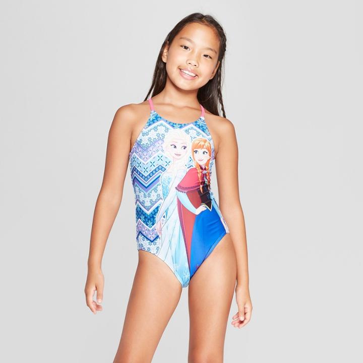 Girls' Frozen One Piece Swimsuit - Blue S, Girl's,