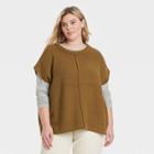 Women's Plus Size Crewneck Extended Shoulder Sweater Vest - Universal Thread Brown