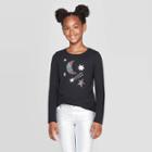 Girls' Long Sleeve Flip Sequin Moon And Stars T-shirt - Cat & Jack Black