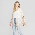 Women's Floral Print Lace Trim Sheer Kimono Jacket - Xhilaration White