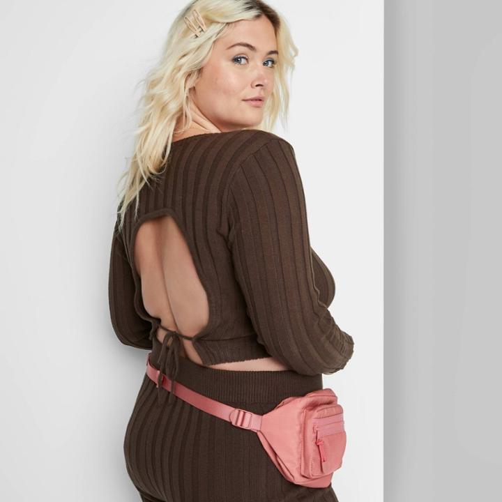 Women's Plus Size Open Back Pullover Sweater - Wild Fable Dark Brown