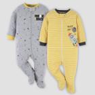 Gerber Baby 2pk Blast Off Space Zip-front Sleep N' Play - Yellow/gray