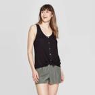 Women's Scoop Neck Tie-front Rib Tank Top - A New Day Black