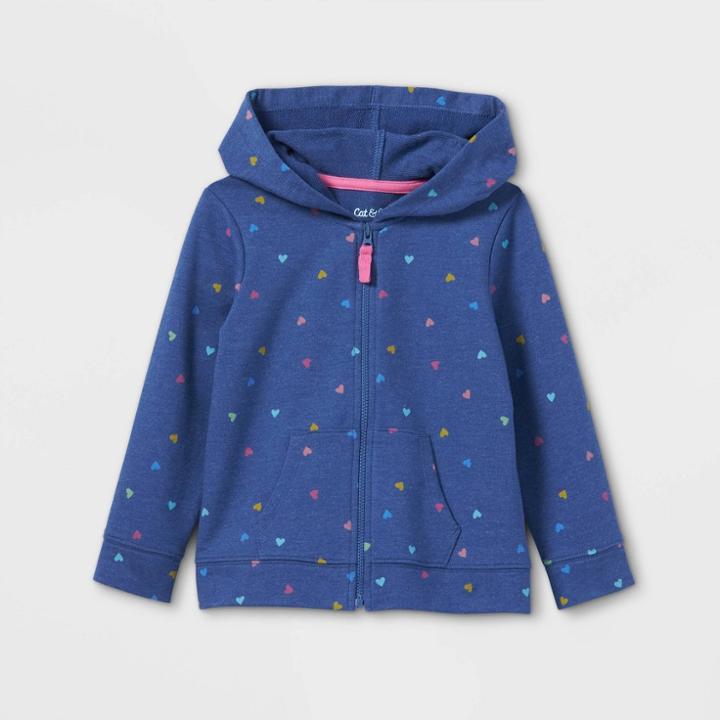 Toddler Girls' Knit Zip-up Hoodie Sweatshirt - Cat & Jack Blue