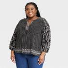 Women's Plus Size Balloon 3/4 Sleeve Woven Top - Knox Rose Black Paisley