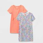 Girls' Adaptive Abdominal Access 2pk Knit Short Sleeve Dress - Cat & Jack Neon Peach
