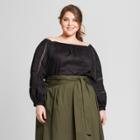 Women's Plus Size Long Sleeve Blouson Bardot Blouse - Who What Wear Black X