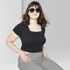 Women's Plus Size Short Sleeve Square Neck T-shirt - Wild Fable Black