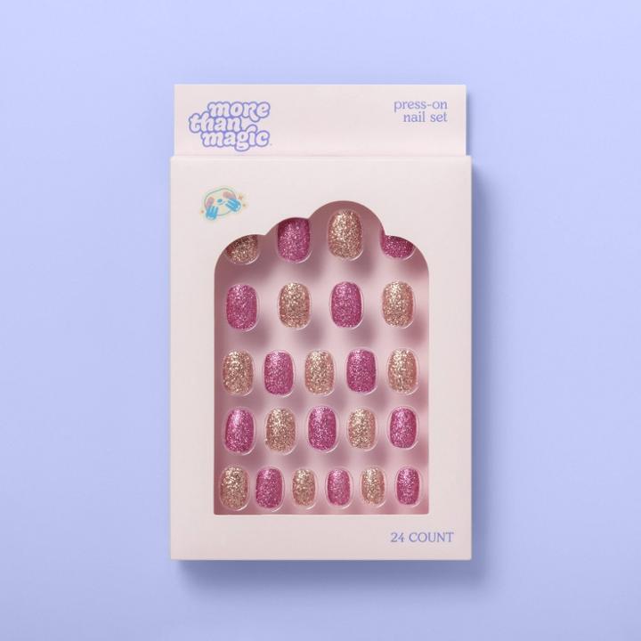 Press-on Nail Glitter Set - 24ct - More Than Magic Gold/pink,