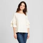 Women's Ballet Neck Ruffle Sleeve Knit Top - Loramendi Cream