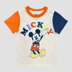 Toddler Boys' Mickey Mouse Short Sleeve Shirt - Oatmeal 12m, Blue/orange