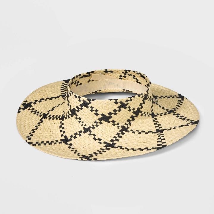 Women's Plaid Wide Brim Straw Visor Hat - A New Day Cream, Ivory/brown