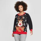 Women's Plus Size Reindeer Interactive Ring Toss Ugly Sweater - Well Worn (juniors') Black