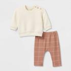 Grayson Collective Baby Quilted Pullover With Striped Pants Set - Brown