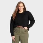 Women's Plus Size Crewneck Pullover Sweater - Ava & Viv Black