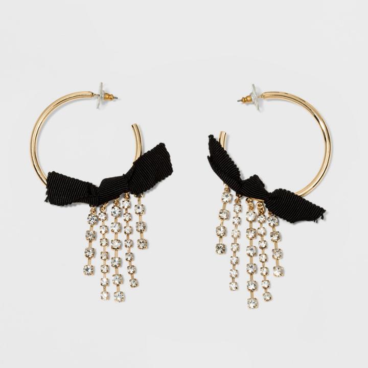 Sugarfix By Baublebar Crystal Hoop Earrings With Bows - Black, Girl's
